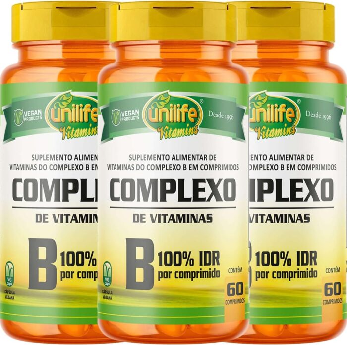 três potes de suplemento de vitamina do complexo B