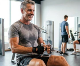 homem com mais de 40 anos fazendo musculação