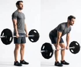 homem fazendo o exercício levantamento terra romeno com barra