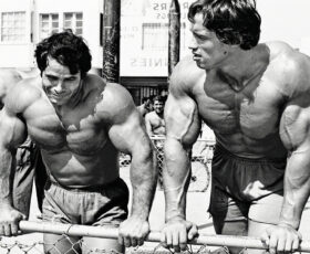 Arnold e Franco Columbu em Muscle Beach na California