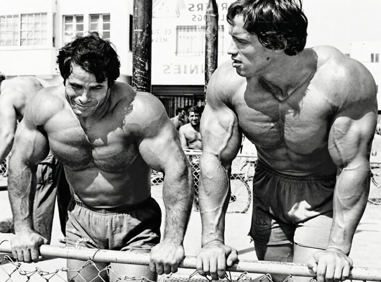 Arnold e Franco Columbu em Muscle Beach na California