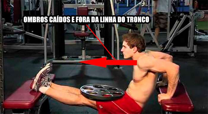 Ombros caídos na porção máxima do mergulho do banco (forma incorreta)