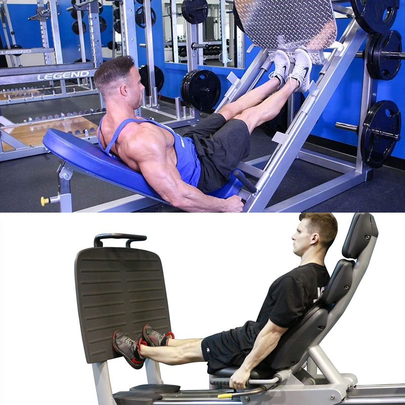 panturrilha sendo treinada tanto no leg press 45 como no leg press horizontal