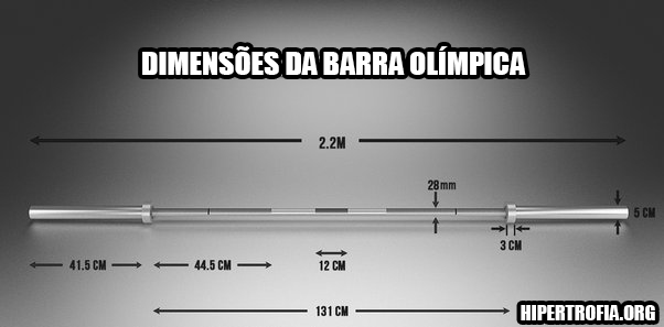 todas as dimensões da barra olímpica padrão de 20,4kg