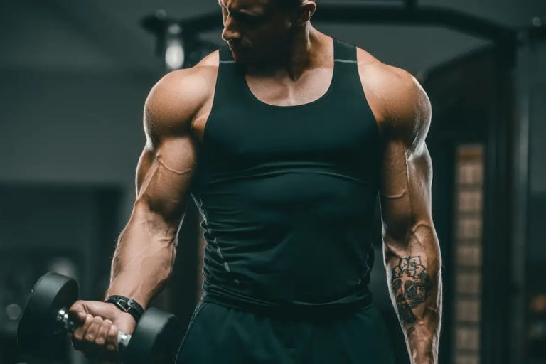 homem treinando bíceps com halteres