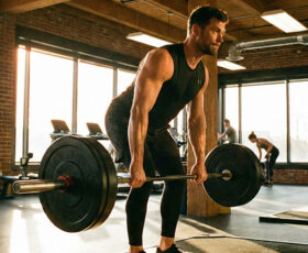 homem fazendo remada curvada com barra livre