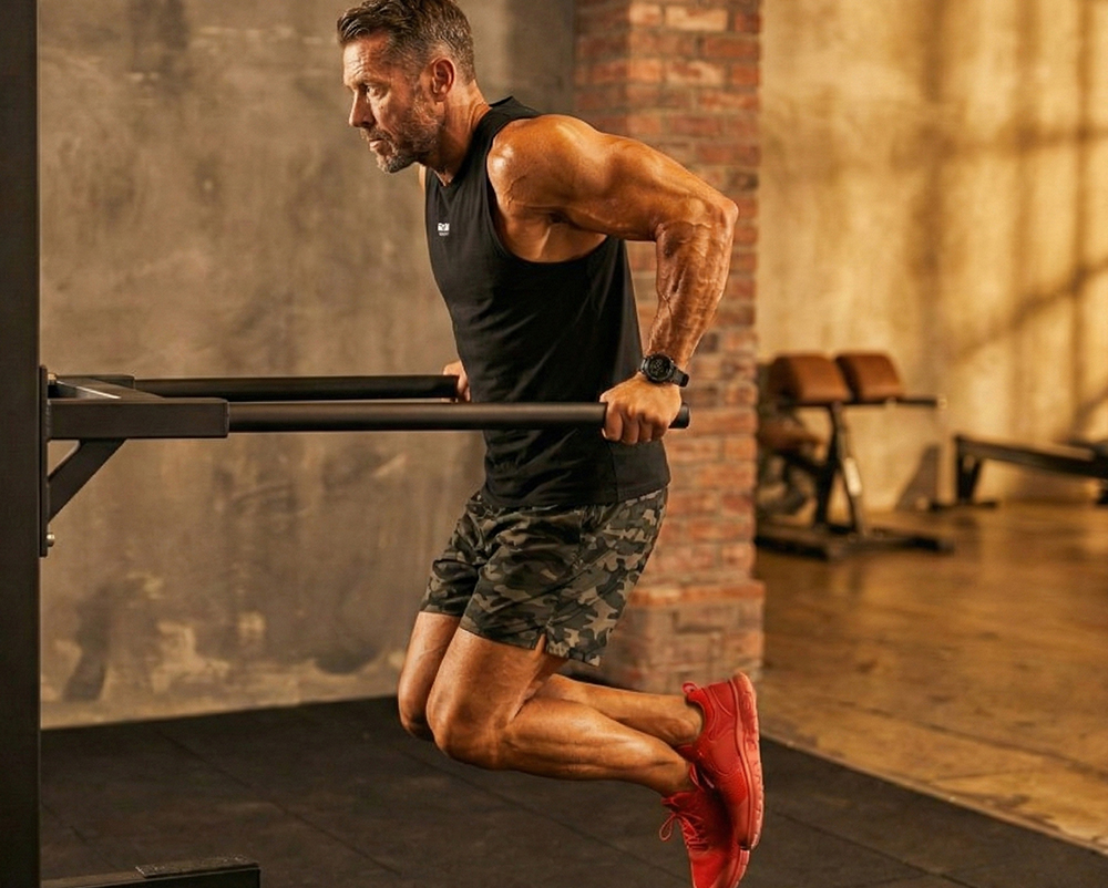 homem fazendo o exercício paralelas para tríceps